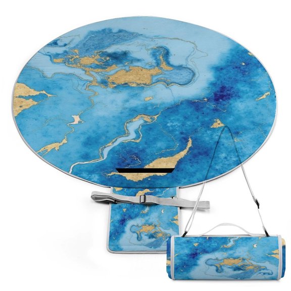 Oceanic Gold Map Print Large Round Picnic Outdoor Blanket,Waterproof Foldable Blankets Picnic Mat for Beach, Camping