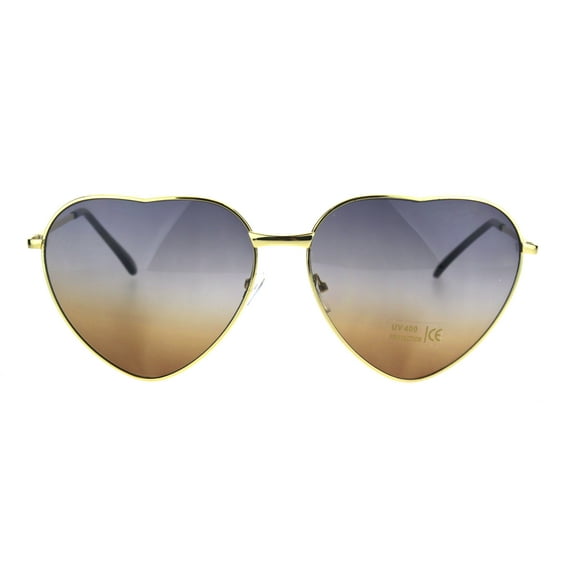 Oceanic Gradient Lens Heart Shape Valentine Love Metal Rim Sunglasses Black Brown
