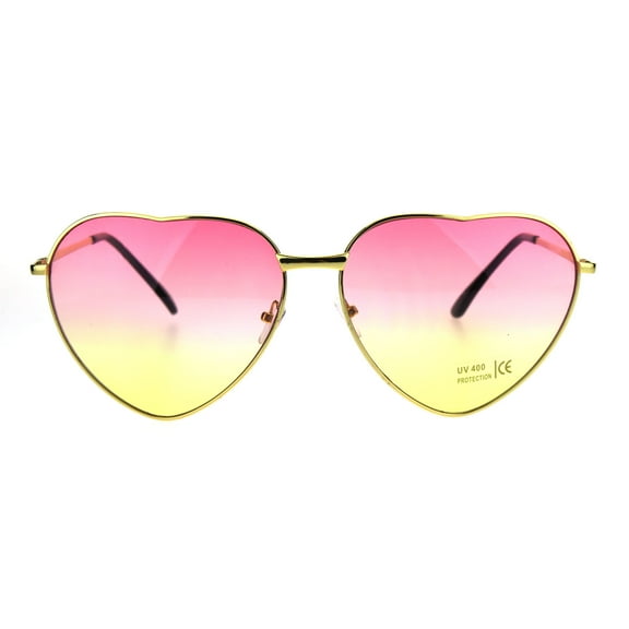 Oceanic Gradient Lens Heart Shape Valentine Love Metal Rim Sunglasses Pink Yellow