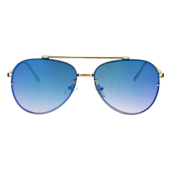 Oceanic Gradient Lens Rimless Luxury Designer Fashion Aviator Sunglasses Gold Blue