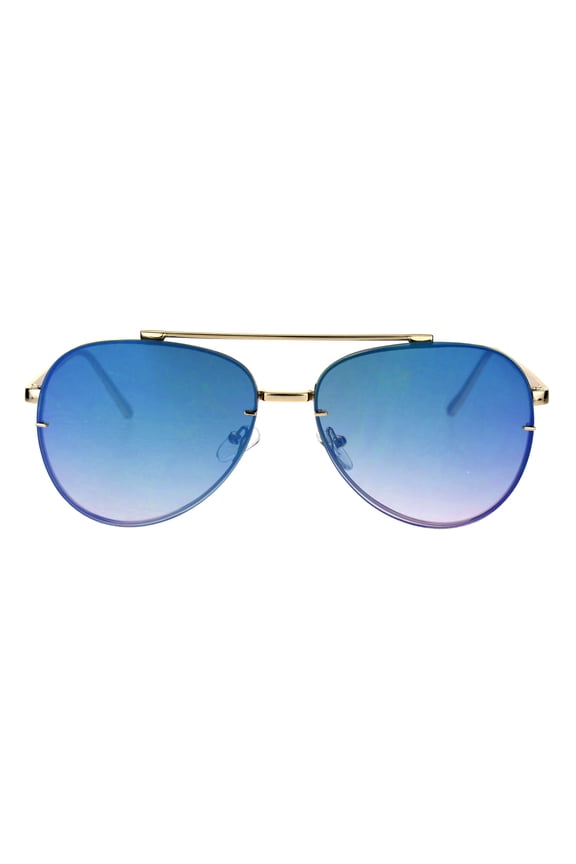 Oceanic Gradient Lens Rimless Luxury Designer Fashion Aviator Sunglasses Gold Blue