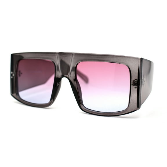 Oceanic Lens Retro Flat Top Unique Thick Temple Mobster Sunglasses Slate Pink Blue