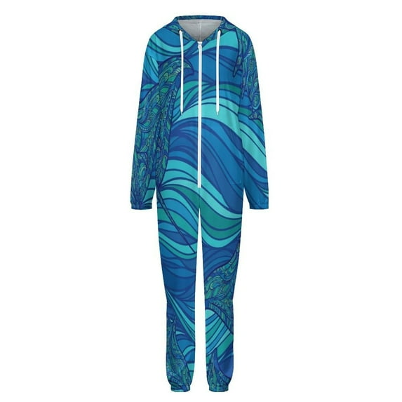 Oceanic Manta Rays Pattern Unisex Adult Onesie Pajamas with Pockets for Women Men Hooded Loungewear