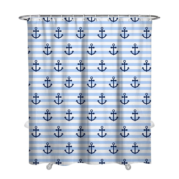 Oceanic Nautical Shower Curtain, Anchor, Boat, Lighthouse, Marine Coastal Waves, Sailing Vessel, Compass, Map, and Maritime Voyage Design, Waterproof 72x84