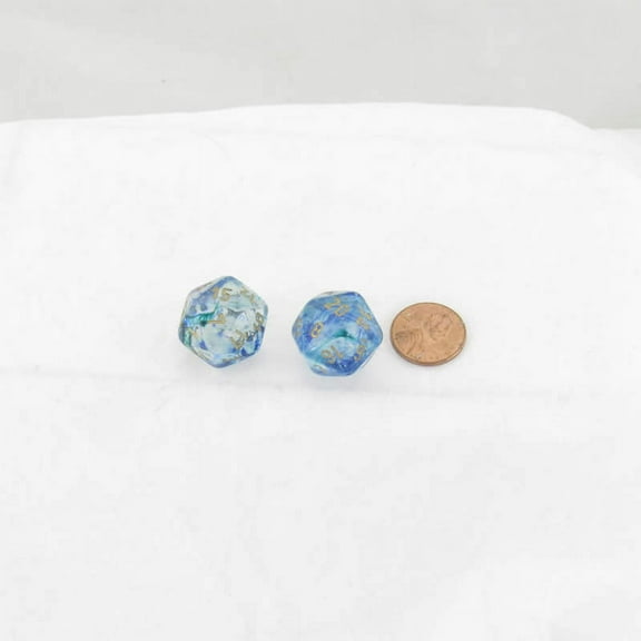 Oceanic Nebula Luminary Dice with Gold Numbers 16mm (5/8in) D20 Set of 2 Wondertrail