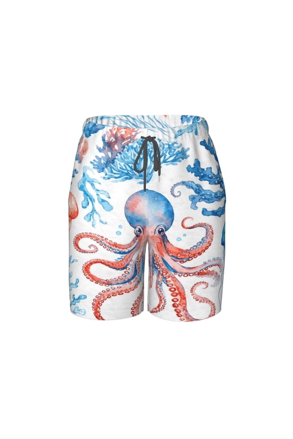 Oceanic Octopus Beach Pants Lightweight and Quick-Drying Teen Shorts with Mesh Lining and Drawstring