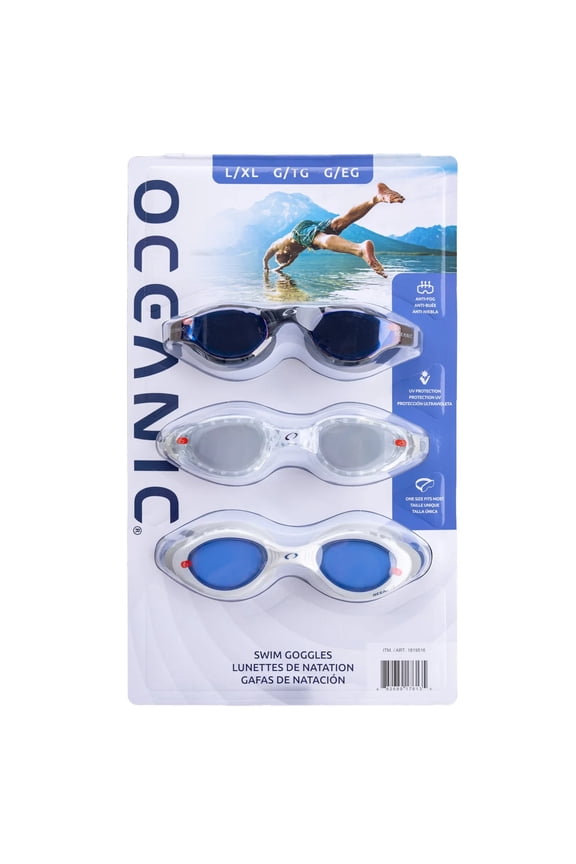 One Size Fits Most Swim Goggles, 3 Count (L/XL)