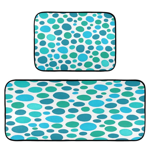 Oceanic Polka Dots 2-Piece Kitchen Carpet Mat Set, Non-Slip Memory Foam, Soft for Kitchen and Living Room Use