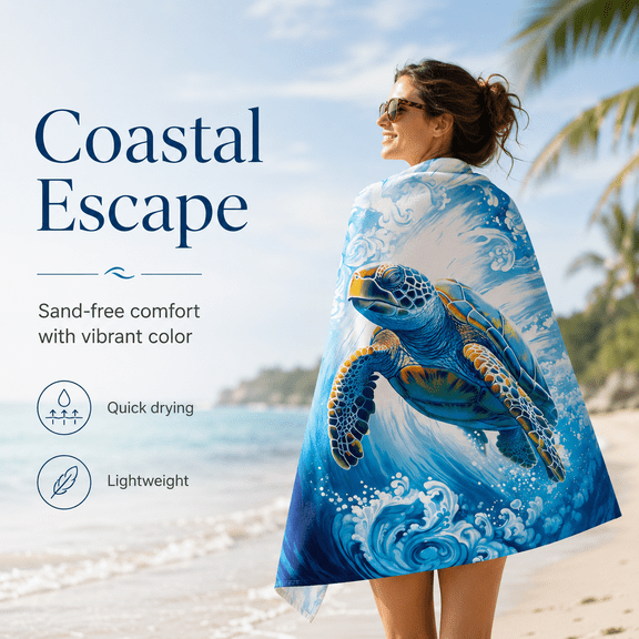 Oceanic Sea Turtle Pattern Sandless Microfiber Quick Drying Absorbent Large Bath Sheet Swim Cruise Mat 30x60 Inch