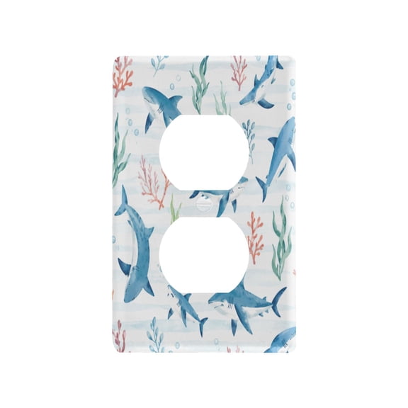 Oceanic Shark Pattern Decorative Wall Plate, Flame Retardant PC Plastic Light Switch & Outlet Cover with Mounting Screws Fits Duplex Outlets