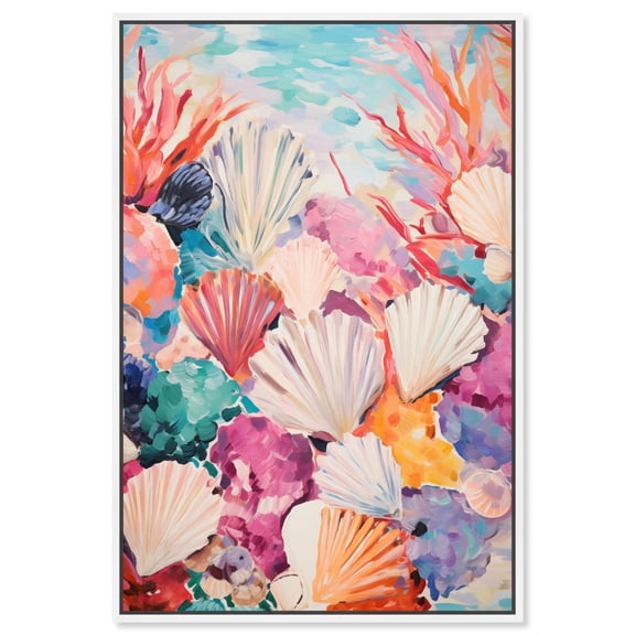 Oceanic Shells I Canvas Modern Color Abstract by Art Remedy, White Frame, 10" x 15"
