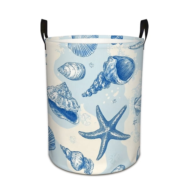Oceanic Starfish and Shells Print Extra Large Foldable Laundry Basket Stylish Easy to Use for Bedroom Bathroom Laundry Room Oxford Fabric Storage Bin