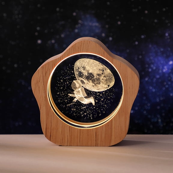 Oceanic Stargazing Crystal Ball with Wooden Light Base, 3D Laser Etched Glass Sphere Decorative Balls Paperweight Gift(60mm)