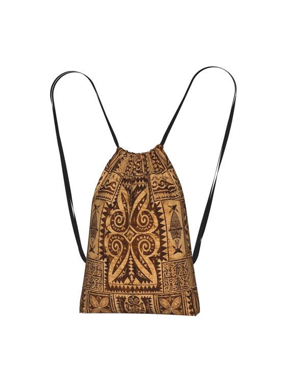 Oceanic Style Tribal Pattern Illustration Packable Drawstring Backpack, Lightweight Foldable Cinch Storage Bag for Gym Travel Shopping