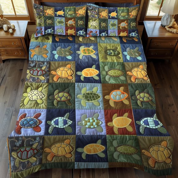 Oceanic Turtle 3-Piece Quilted Bedding Set