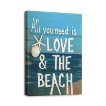 Oceanic Wall Decor Rustic Shell Coastal Theme, Nautical Seashell & Starfish Art, Framed Canvas Prints for Bedroom/Bathroom, 12x16