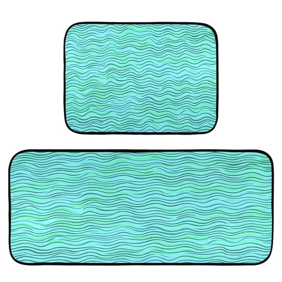 Oceanic Wave Rhythms 2-Piece Kitchen Carpet Mat Set, Non-Slip Memory Foam, Soft for Kitchen and Living Room Use