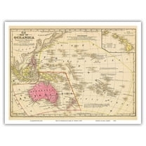 Oceanica - Australia, Hawaii, Pacific Islands - Vintage Map by James H. Young c.1847 - Master Art Print (Unframed) 9in x 12in