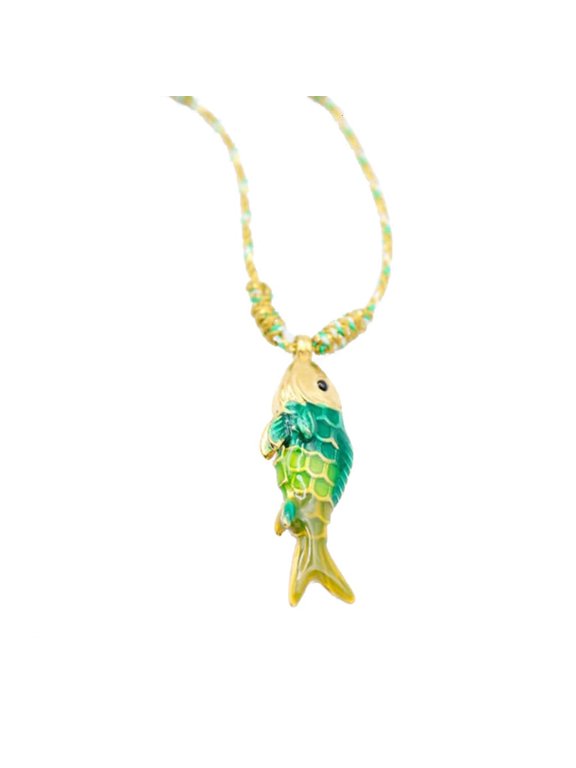Oceanics Theme Fish Charm Necklace Stainless Steel Chain With Multicolor Rope Trendy Unisex Accessory
