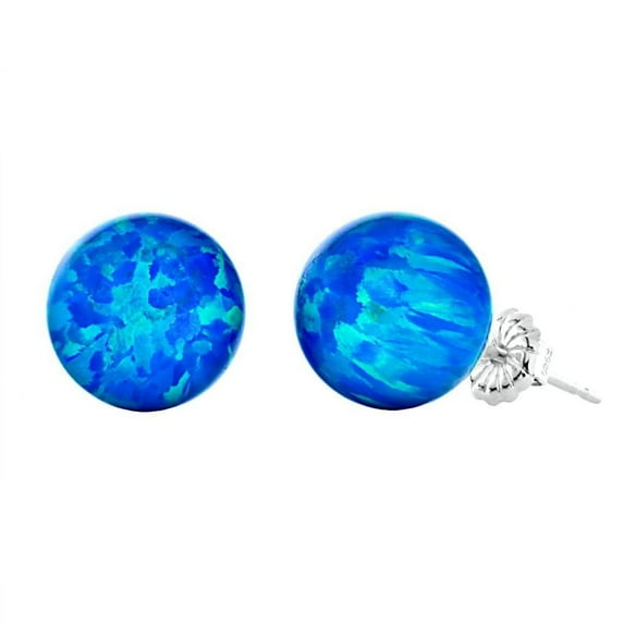 Oceans: 10mm Tropical Blue Synthetic Opal Ball Stud Post Earrings 925 Sterling Silver