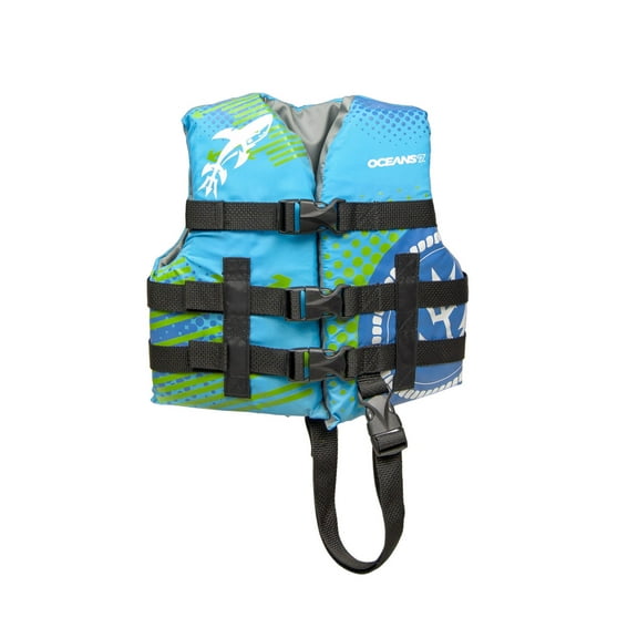 Oceans 7 USCGA 3 Buckle Youth Life Vest, Oxford Child, Aqua