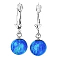 thumbnail image 1 of Oceans: 8mm Tropical Blue Synthetic Opal Ball Lever Back Earrings 14K White Gold, 1 of 3