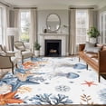 thumbnail image 1 of Oceans Marine Life Washable Living Room Rugs 6'x9', Orange Jellyfish Blue Starfish Underwater Low Pile Throw Large Area Rug Non-Slip Sturdy Edge Binding Carpet for Dining Room Kitchen Office, 1 of 9