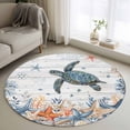 thumbnail image 1 of Oceans Round Living Room Rugs 3.3 ft, Coastal Orange Blue Sea Turtles Starfish Wood Gradient Washable Area Rug with Non-Slip Sturdy Edge Binding Round Front Door Mat Floor Carpet for Entryway, 1 of 9