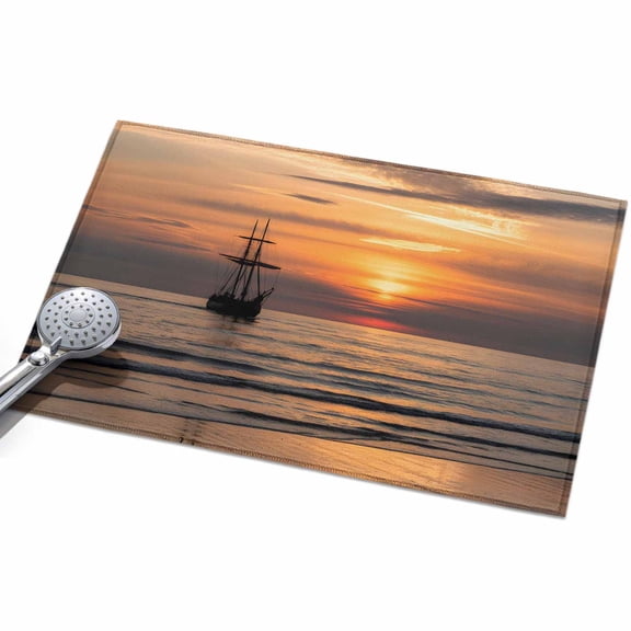 Oceans Sailing Boats Area Rugs 2x3ft Sunsets Sea Waves Nature Landscape Floor Rug Non Slip Low Pile Ultra Soft Throw Carpet for Entryway Indoor Entrance Kitchen Bathroom