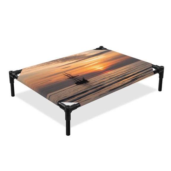 Oceans Sailing Boats Elevated Dog Bed, Sunsets Sea Waves Nature Landscape Cooling Breathable Outdoor Raised Dog Cot Bed with Metal Frame Non-Slip Feet for Medium Dog 24x20in