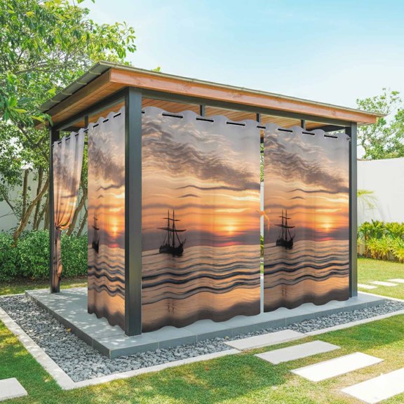 Oceans Sailing Boats Outdoor Curtains for Patio, Sunsets Sea Waves Nature Landscape Waterproof Weatherproof Outside Privacy Curtains Outdoor Drapes for Porch Pergola Gazebo 54x84 Inch, 1 Panel