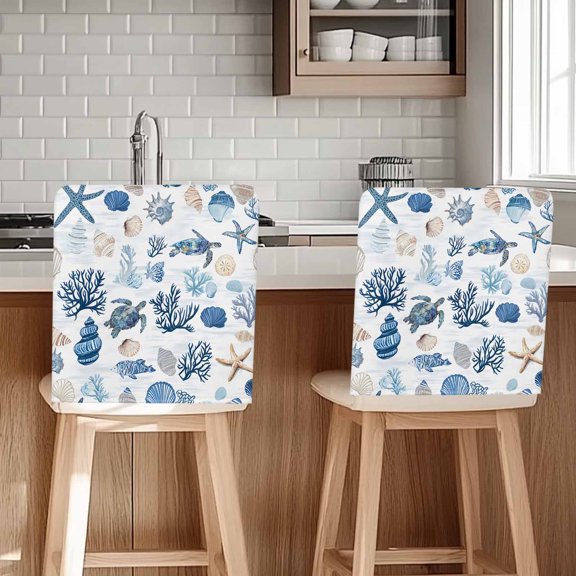 Oceans Sealife Chair Covers Set of 6 Sea Turtles Corals Stars Shells Texture Chair Back Covers Stretch Removable Washable Slipcovers Protector for Dining Room Kitchen Party Decor