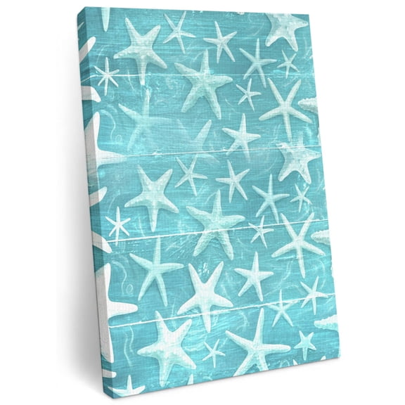 Oceans Starfish Canvas Wall Art, print in USA Summer Watercolor Wood Teal Canvas Art Prints Decor Canvas Painting Prints Artwork&nbsp; Wooden Framed for Living Room Bathroom Bedroom Decoration
