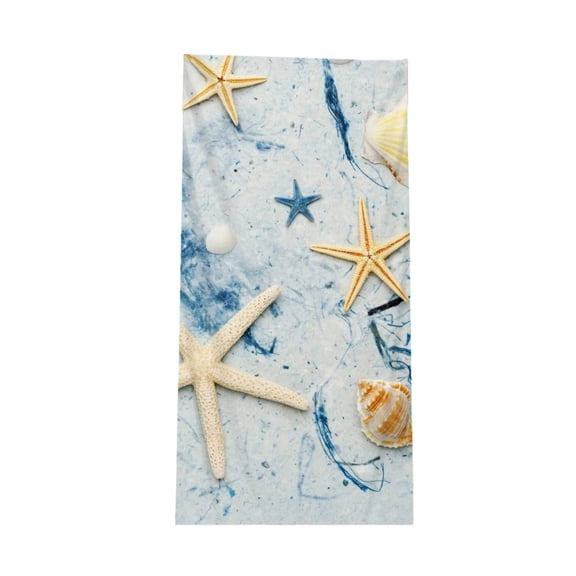 Oceans Theme Microfiber Beach Towel, Fast Drying Absorbent Bath Towel for Adults Kids Travel, Sea Starfish Shells Turtle Print for Swimming Pool Vacation 27x55 Inch