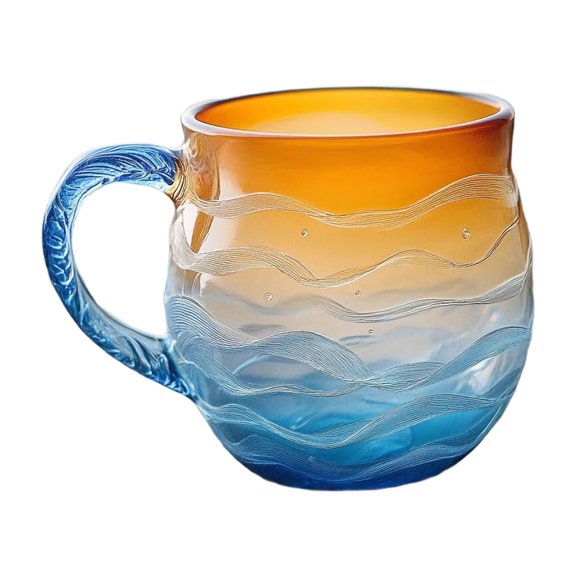 Oceans Themed Glass Mugs 12oz Handcrafted Waving Texture Cup With Bubble Detailing For Beach Decoration Enthusiasts