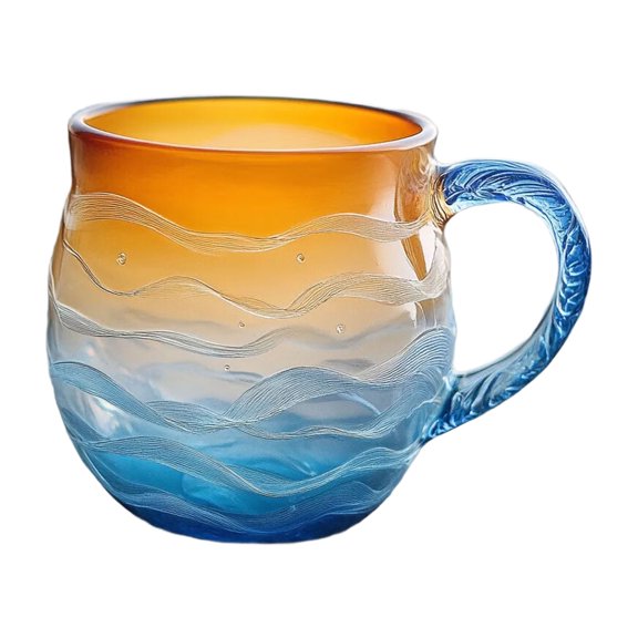 Oceans Themed Glass Mugs 12oz Handcrafted Waving Texture Cup With Bubble Detailing For Beach Decoration Enthusiasts