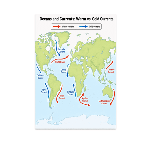 Oceans and Currents Educational Reference - Geography Teacher - 13x19 Poster Print