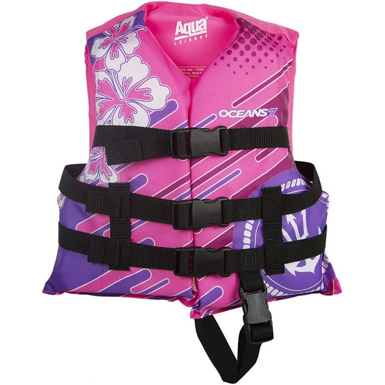 Oceans7 Child Open Side Life Vest, Durable, Easy Fit, 30-50 lbs, Pink/Purple