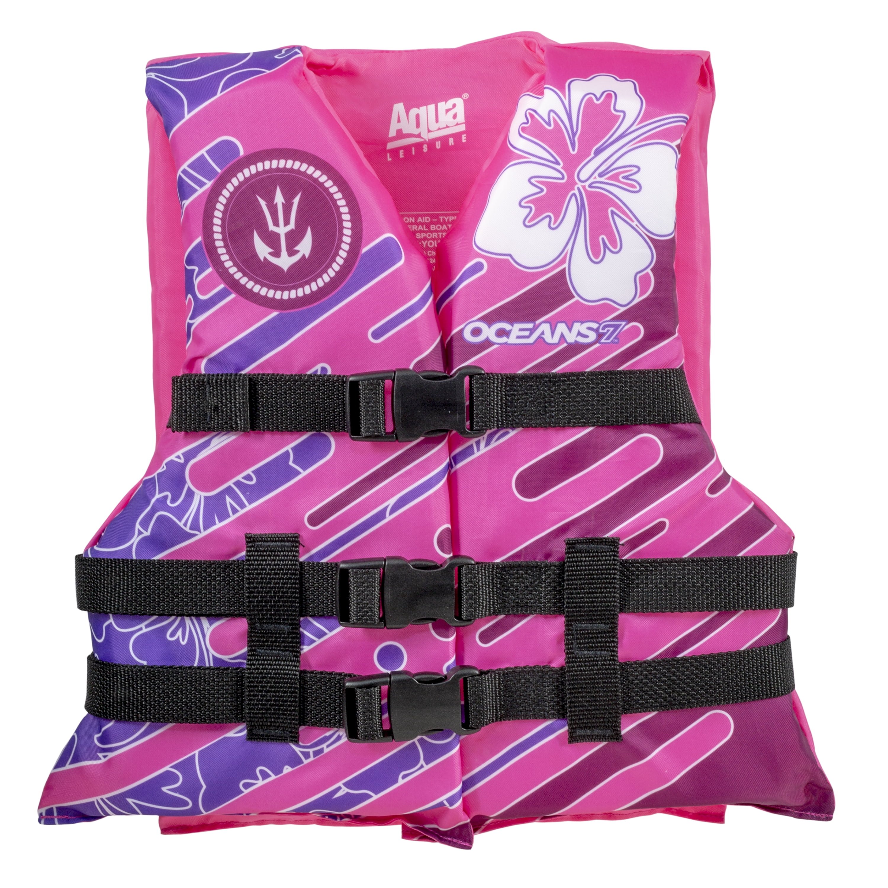 Oceans7 Youth Open Side Life Vest, Durable, 50-90 lbs, Pink/Purple, Unisex, Nylon