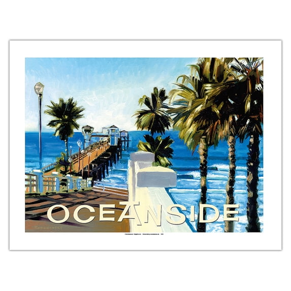 Oceanside Beach Pier California - Vintage Travel Poster by Wade Koniakowsky - Bamboo Fine Art 290gsm Paper (Unframed) 17x22in