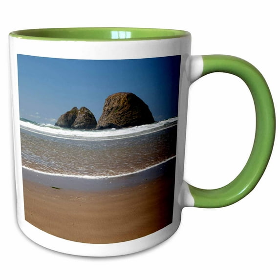 3drose, Oceanside Beach State Wayside, Oregon, Usa - Us38 Jwi0541 - Jamie and Judy Wild, 15oz Two-tone Green Mug