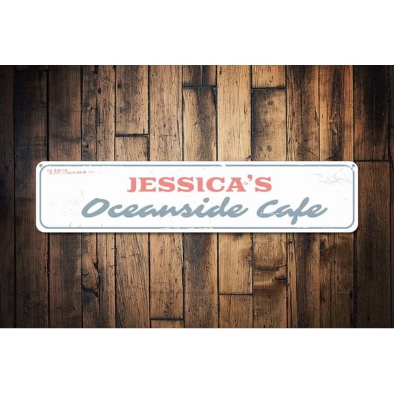 Oceanside Cafe Sign Restaurant Name Sign Custom Beach House Sign Ocean Kitchen Home Decor - Decoration Sign - Size: 16 x 4 Inches