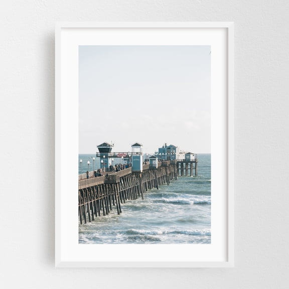 Oceanside Pier 02 - Oceanside California Photography Boardwalk Ocean Coastal Beach Waves Beach House White Framed Wall Art Print 5 x 7 inches