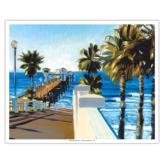Oceanside Pier California - From an Original Color Painting by Wade Koniakowsky - Fine Art Matte Paper Print (Unframed) 16x20in
