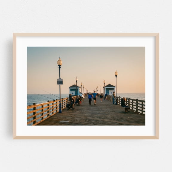 Oceanside Pier - Oceanside California Photography Boardwalk Coastal Sunset Seascape Fishing Scenic Oak Framed Wall Art Print 16 x 24 inches