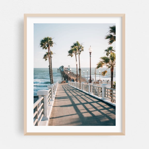 Oceanside Pier Ramp - Oceanside California Photography Boardwalk Palm Tree Seaside Ocean Tropical Beach Coastal Oak Framed Wall Art Print 8 x 10 inches