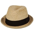 thumbnail image 1 of Oceanside Raffia Straw Fedora Hat - M - Natural/Black, 1 of 6
