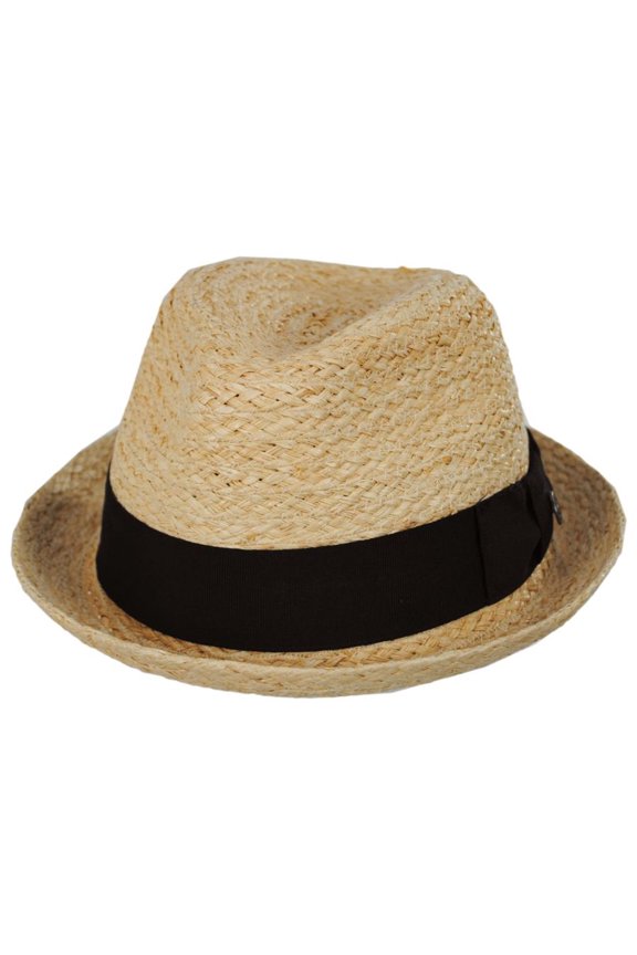 Oceanside Raffia Straw Fedora Hat - M - Natural/Black