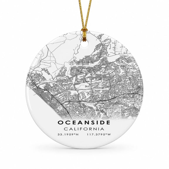 Oceanside Travel Map Ornament, California Map Ornament, Travel Souvenir Keepsake Christmas Tree Ornament