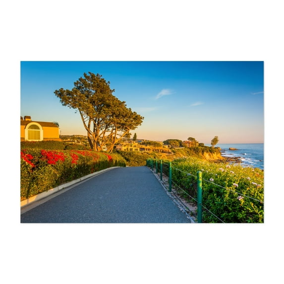 Oceanside Walk - Corona del Mar California Photography Coastal Landscape Beach House Ocean Nature Scenic Sunset Unframed Wall Art Print 32 x 48 inches